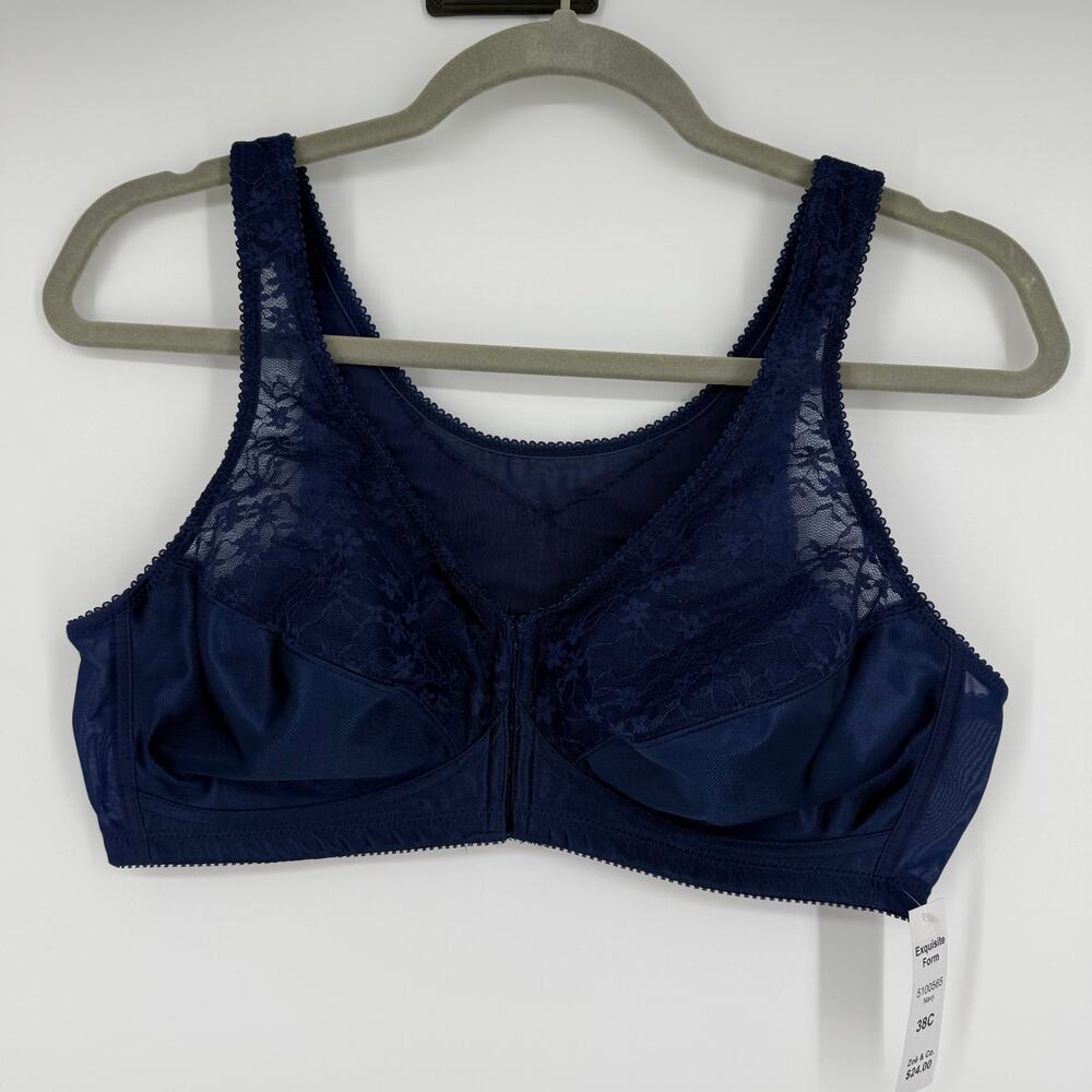Exquisite Form Navy Blue Bra Front Closure 38C NWT